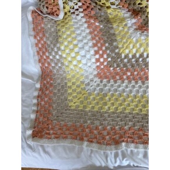 Vtg Crochet Granny square Fall Color Afghan 60”x60” Sofa Throw - Picture 4 of 6